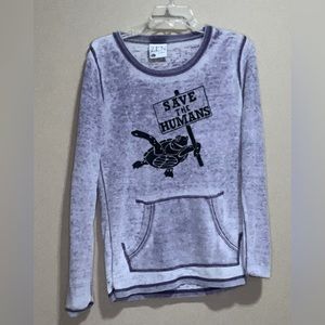 Long sleeve waffle knit T-shirt with kangaroo pouch